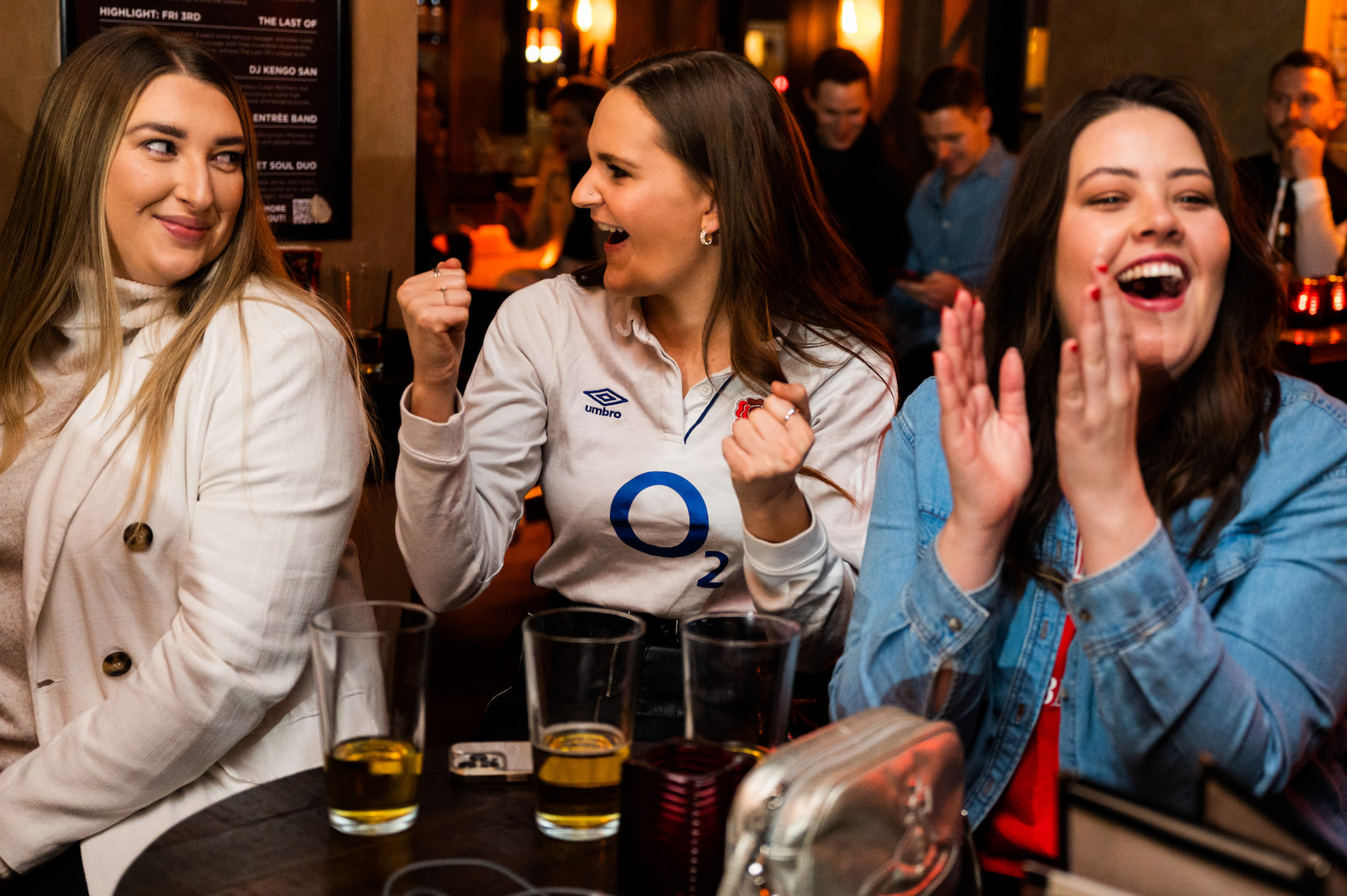 People enjoying watching England at the Rugby Six Nations at Northcote Records