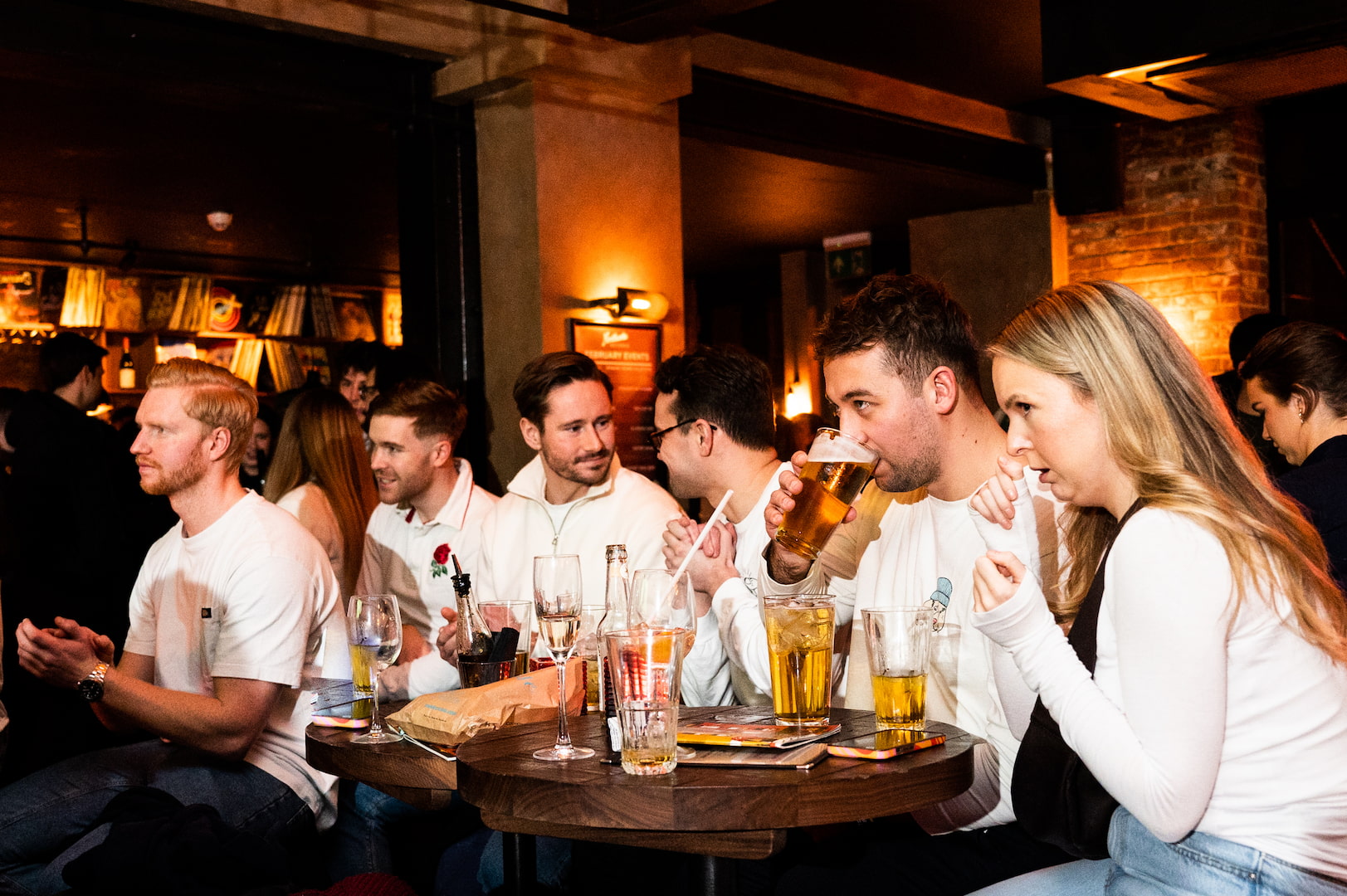 People enjoying watching England at the Rugby Six Nations at Northcote Records