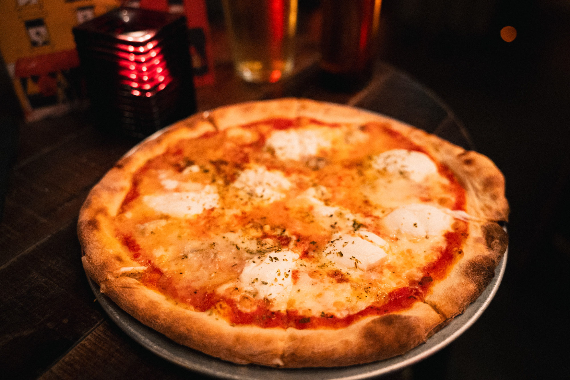 A plate of freshly made pizza