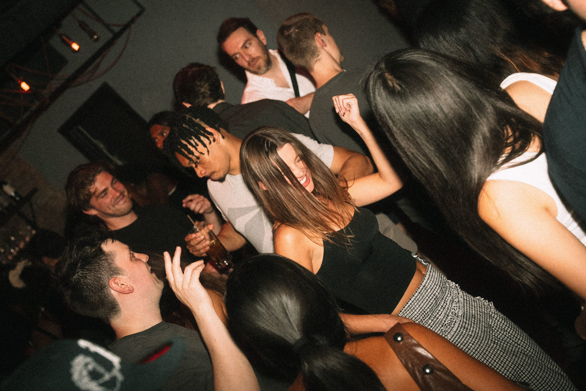 A group of people dancing.