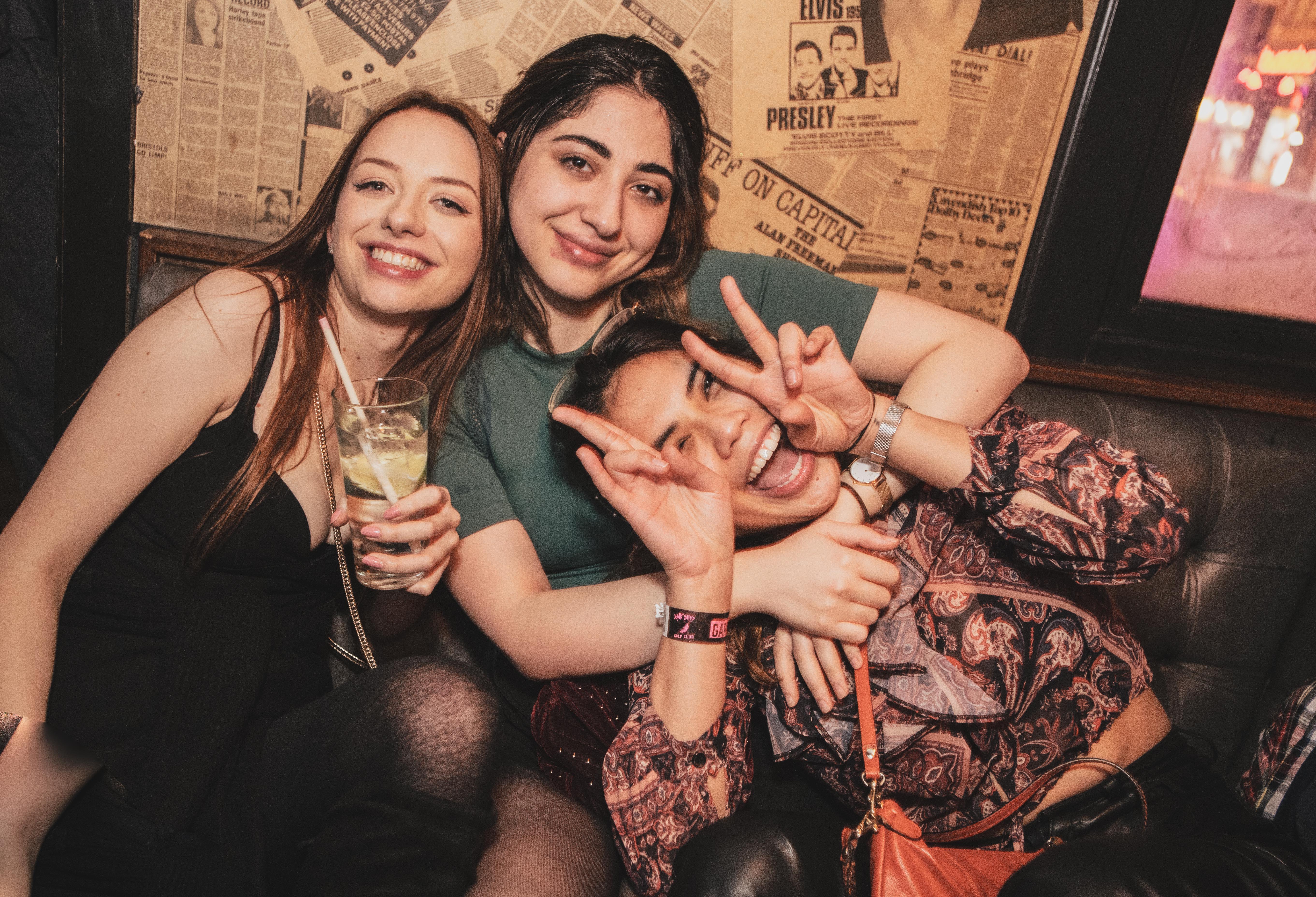 Partying friends at Old Street Records, Shoreditch.